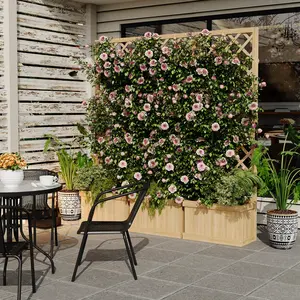 Cedar Wood Freestanding Privacy Screen with Planter Box – Outdoor Garden Fence Panel with Hinged Sections, Raised Bed & Drain Holes for Patio, Deck, Backyard, Balcony