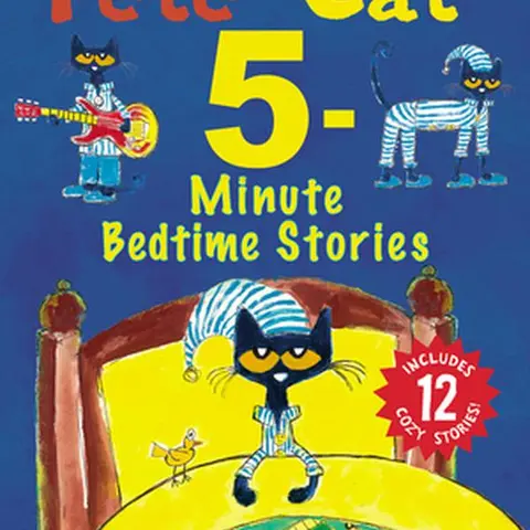 Used Hardcover Children's Educational Pete the Cat: 5-Minute Bedtime Stories Book - 12 Cozy Illustrated Stories, 192-Page, Full-Color, Perfect Length to Read Aloud by James Dean - English Reader, Toddler Books, Giftable (School & Office Stationery Supply)