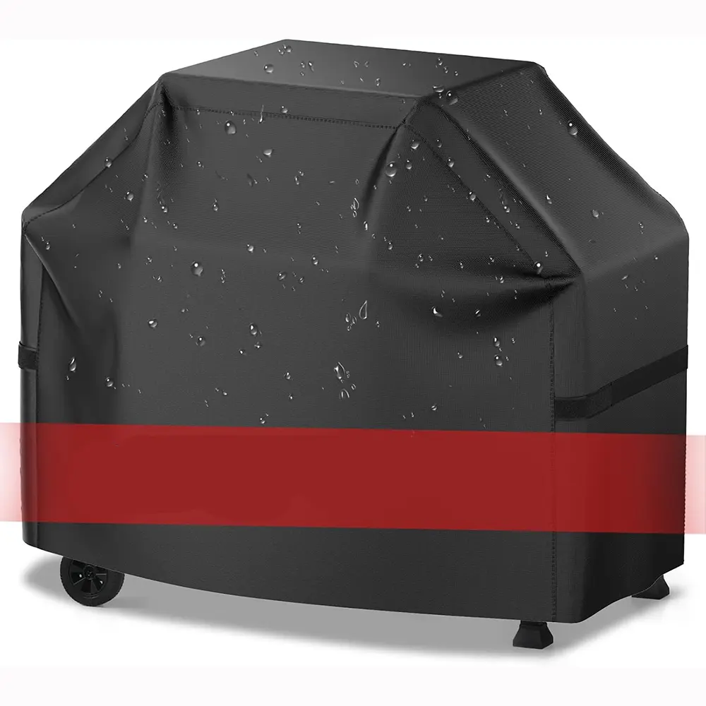 Grill Cover, BBQ Gas Grill Cover for Outdoor Grill, Waterproof, Anti-UV, Rip-Proof, Fade Resistant Material, Barbecue Cover with Hook-and-Loop Straps & Adjustable Hem Drawstring, Black