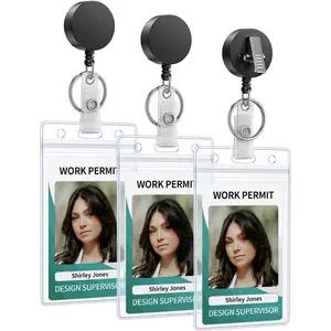 3 Pack Retractable Badge Reel with Swivel  Clip Heavy Duty Retractable  with Stainless Steel Spring Coil  ABS Casing with  Clear Badge Holder
