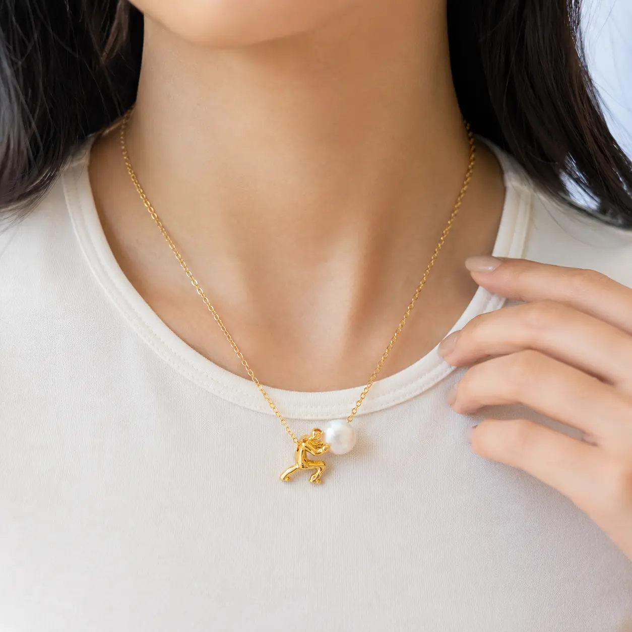 Solvantis 14K  Plated Sisyphus Pearl Necklace for Women, Princess Length Pendant Necklace with 2-Inch Adjustable Extension Chain, Meaningful Jewelry for Everyday Wear, Birthday Anniversary Mother's Day Gift, summerwins religious