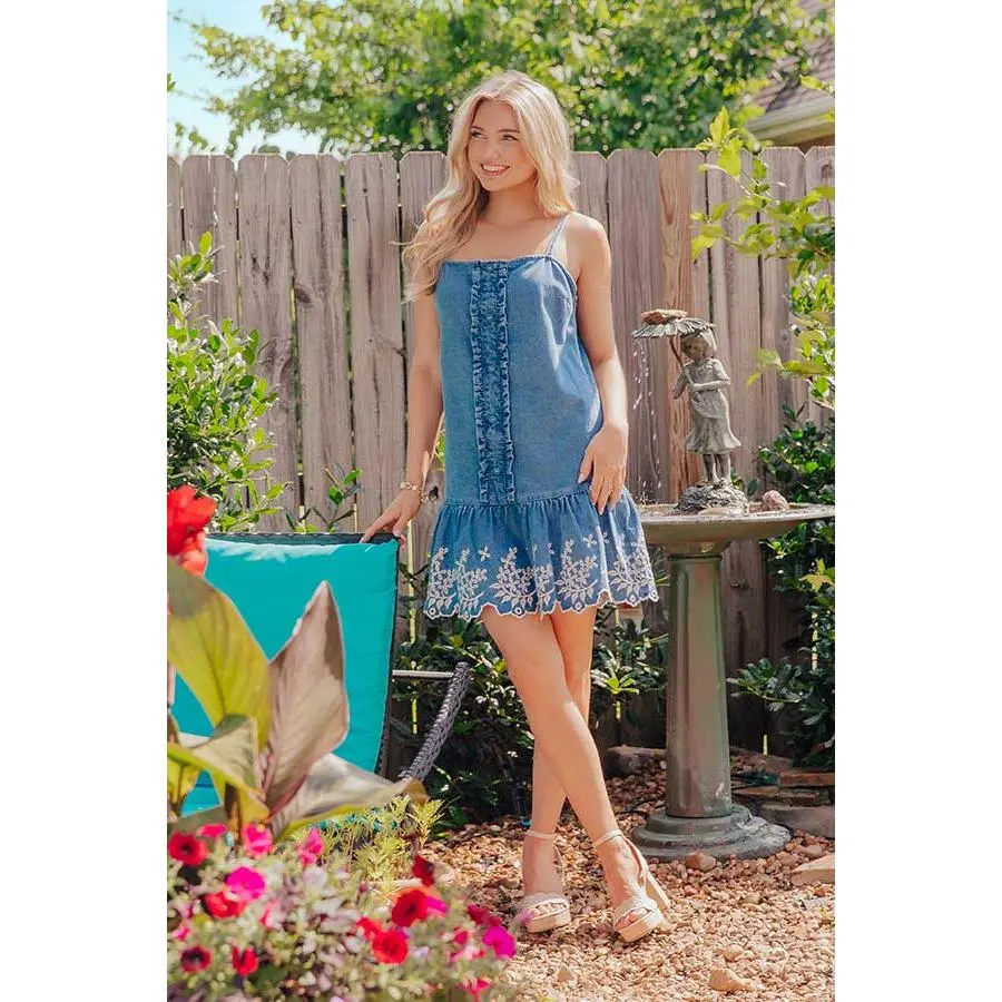 Positano Party Embroidered Denim Mini Dress