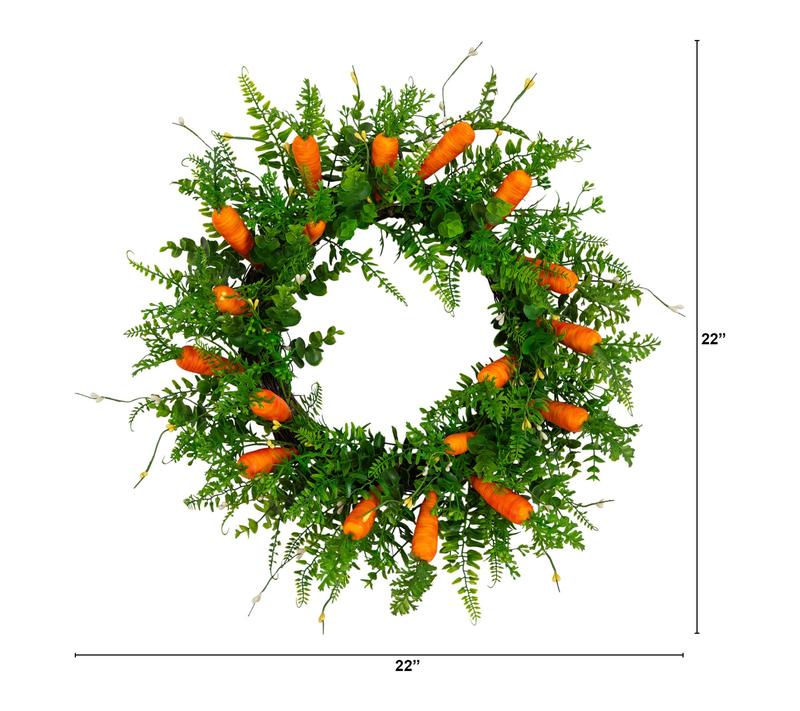 Nearly Natural 22" Mixed Fern Wreath with Carrot Ornaments