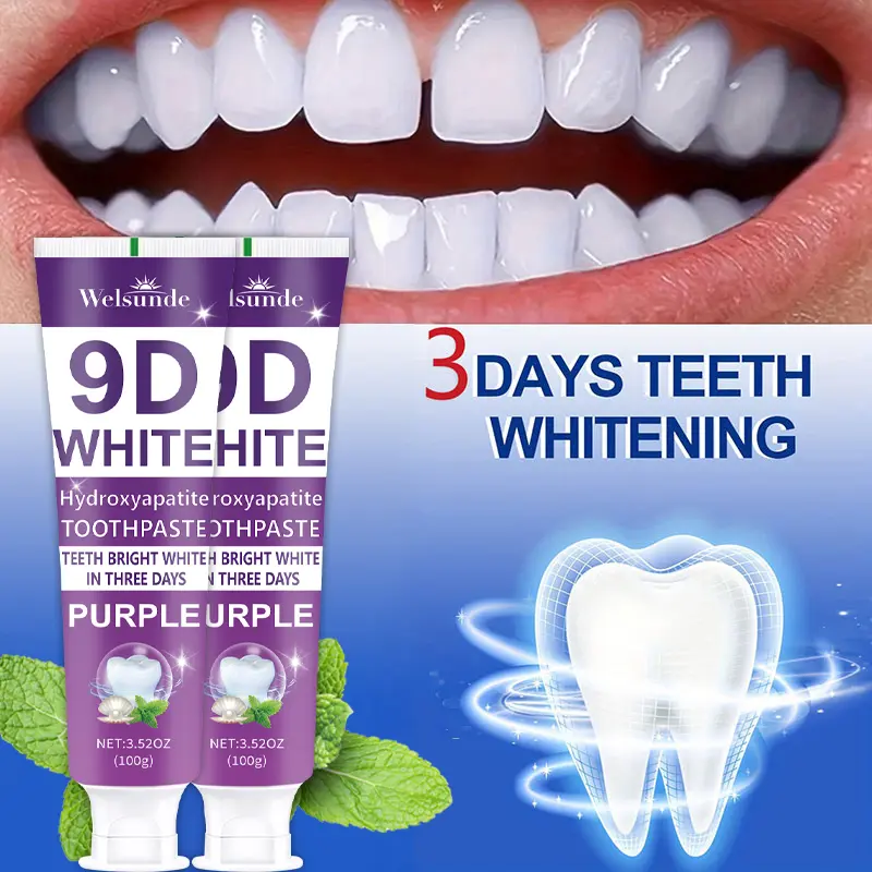 2Pcs Welsunde 9D Purple Toothpaste, Hydroxyapatite Formula, Oral Cleaning, Refreshing Breath, Daily Teeth Care, 100g Each Teeth Brightening Toothpaste