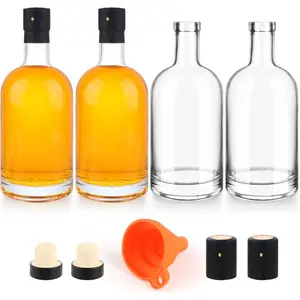 Pack of 25 oz Clear Glass Bottles with Cork Lids and PVC Shrink Capsules, 750 ml Liquor Bottles with T-shaped Caps, Empty Heavy Base Wine Bottles for Wine, Whiskey, Soda, Beer, Juices, Beverages