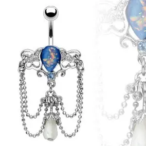 Chandelier Belly Ring with Blue Gem
