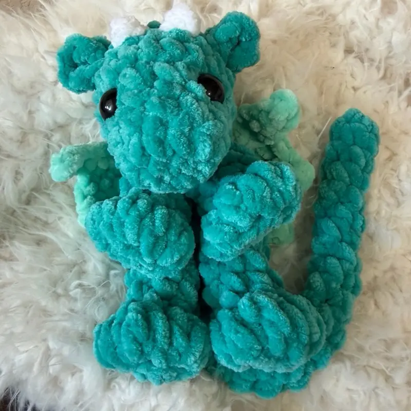 Crochet Dragon Plushie - Teal Color, Soft Plush Material, Cute Design, Approximately 8 Inches Tall, Perfect for Cuddling and Gifting