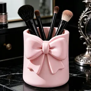 Luxury Bow Decor Pen Holder, High-value Minimalist Desktop Storage Tube, Elegant Stationery Organizer for Home Office Decor