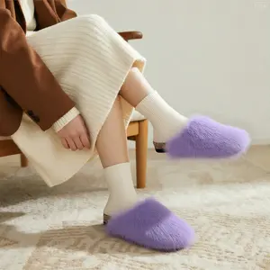 Women's Fluffy Faux Fur Slippers Clogs Slides Round Toe Slip-on Footwear Fuzzy Luxury Platform Mules Comfortable Fashion Trendy Shoes DB