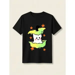1pc 2D, Men's T-shirts, Cute Cartoon Apple Core with Smiling Face and Stars Graphic Print, Classic Crew Neck Short Sleeve Casual Top, Soft and Breathable, Perfect for Daily Wear, Weekend Outings, Comfortable and Stylish, Pure Cotton