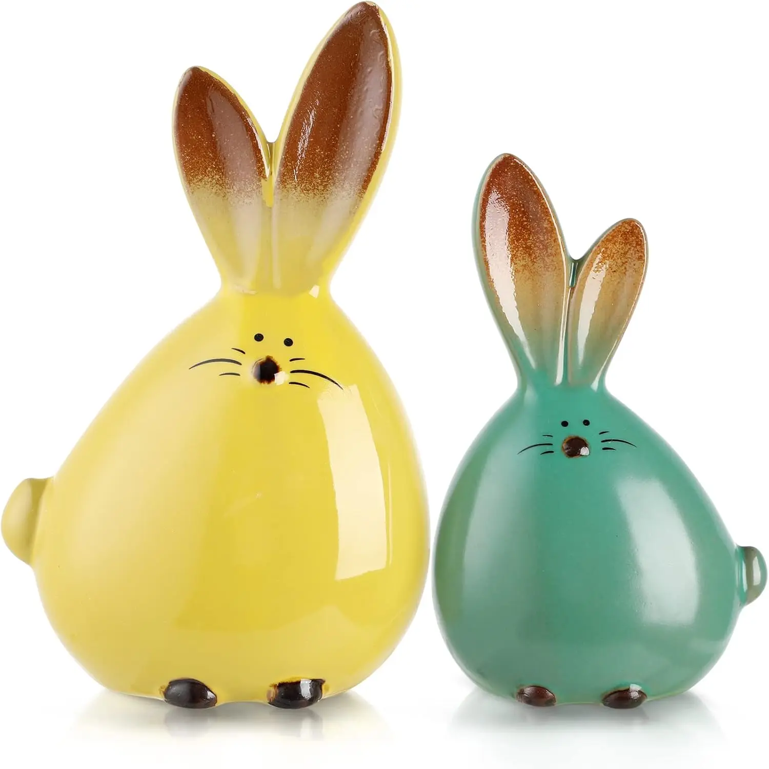 2Pcs Glazed Ceramic Easter Bunny Figurines, Cute Chubby Rabbit Sculpture Statue, Colorful Gradient Ear Desktop Animal Ornaments for Easter Party Table Decor, Living Room, Bedroom, Office Shelf Decoration, Easter Holiday Gift & Housewarming Present