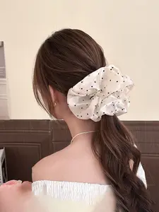 Women's Elegant French Style Hair Tie, Large Size 15cm/5.9in, Generous Size, Bright Color Polka Dot Design, Perfect for Casual & Commuting Fashion Accessories, All Seasons