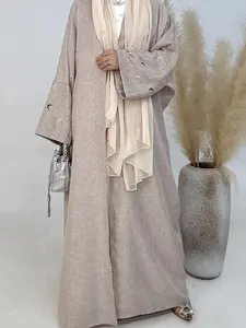 Women's Moon Embroidery Batwing Sleeve Abaya without Scarf, Modest Open Front Long Sleeve Arabic Clothing, Ladies Islamic Clothes for All Seasons