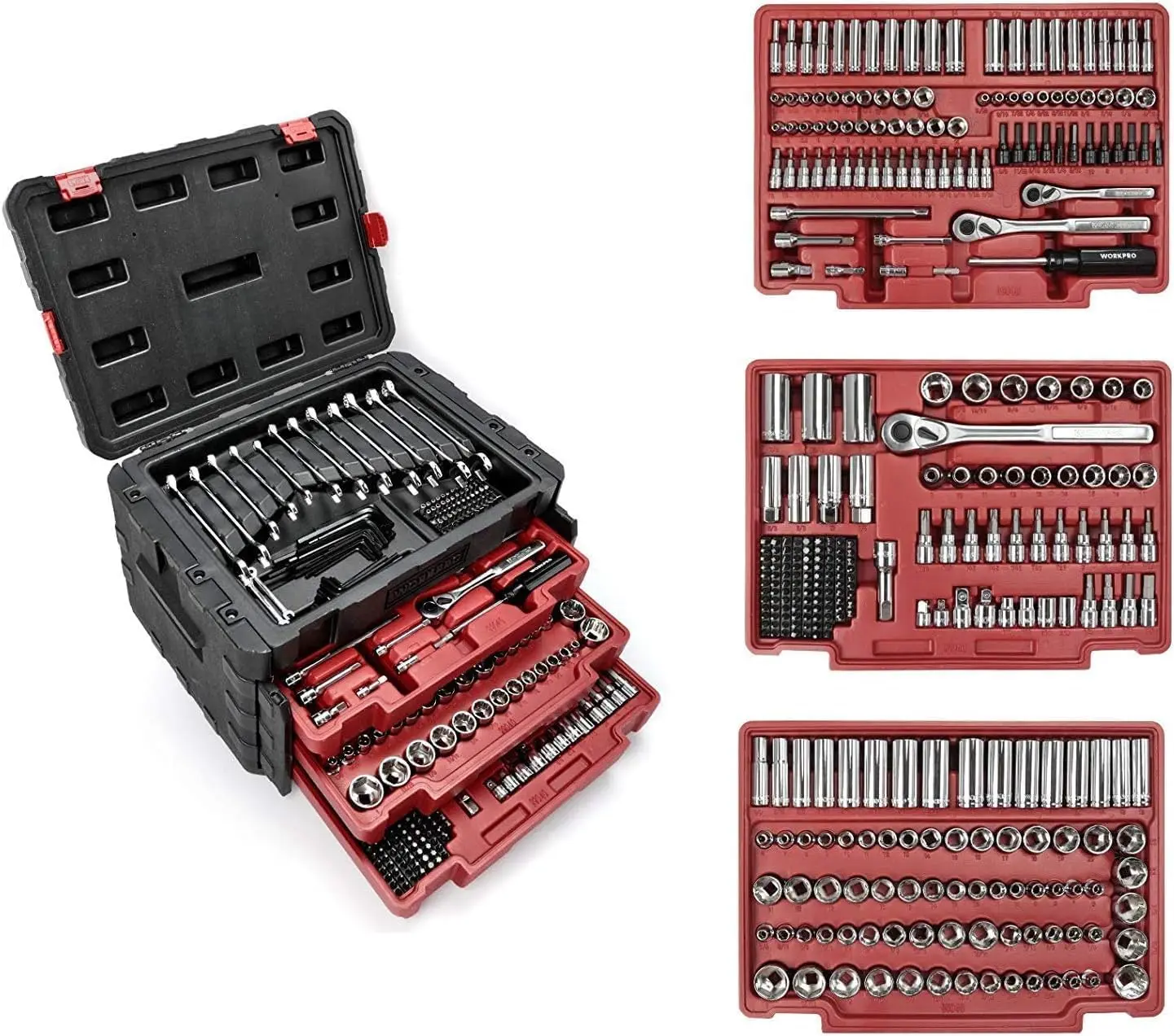 #backtoschool WORKPRO 450-Piece Drive Socket Set 1/2" 1/4" 3/8", CR-V Metric and Imperial with Quick-Release Ratchet Wrench, Spanners, Bits Set, Mechanics Tool for Car Repair