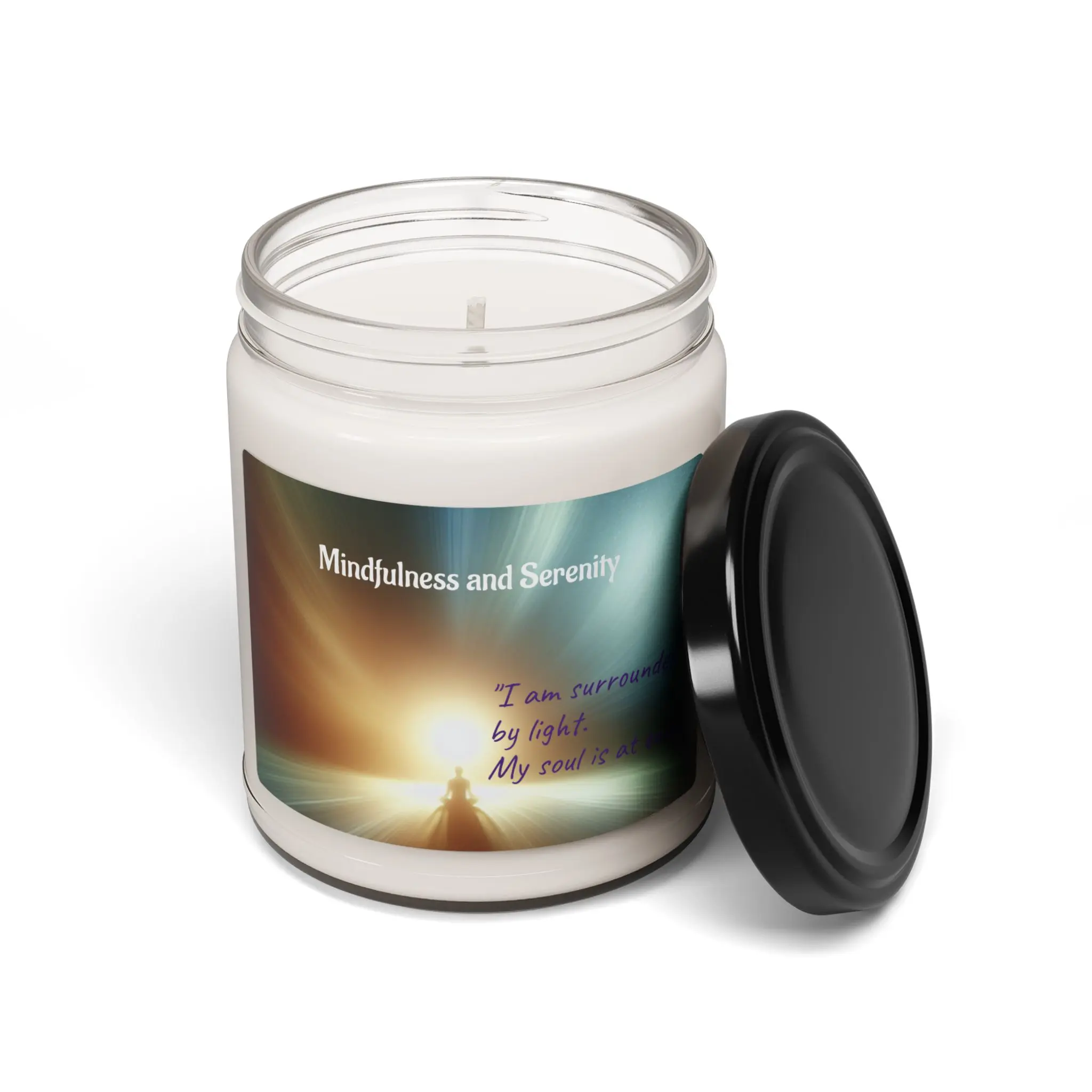 Affirmation Candle Mindfulness and Serenity Aroma Therapy 9oz Scented Soy Candle for Self Care & Meditation Gift Eco Friendly Non Toxic Decor Ornament