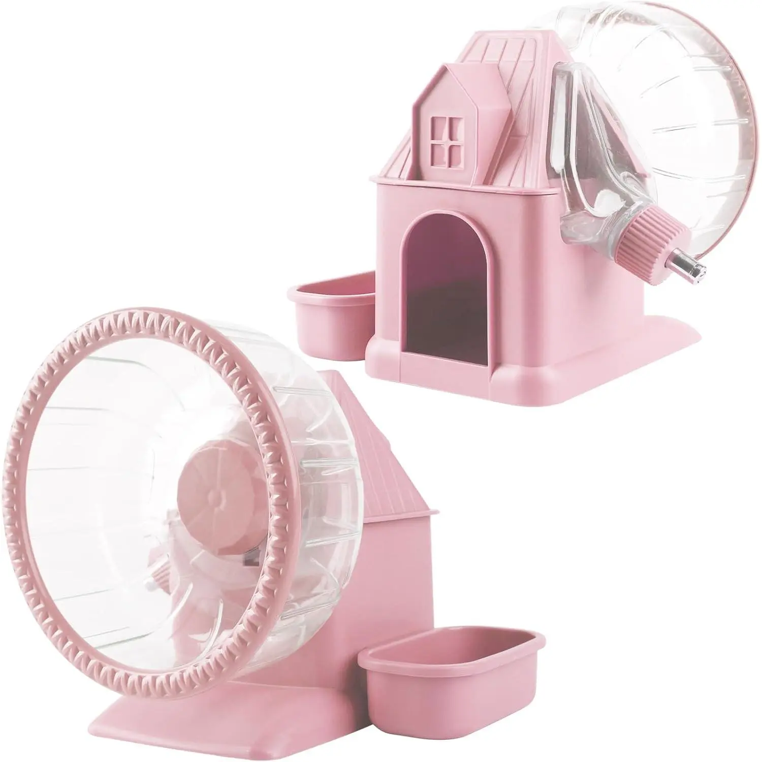 4 in 1 Silent Large Hamster Wheel Multifunctional Hamster Running Wheel Quite Running Spinner Wheel Accessories with Food Bowl Water Bottle for Hamsters Dwarf Gerbil (Pink)