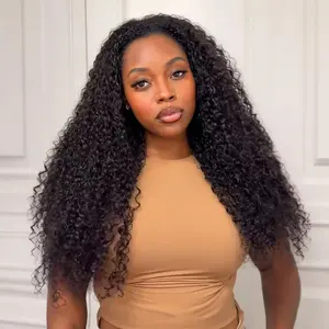 [3 IN 1 HALF WIG] Megalook Affordable Seamless Kinky Curly Half Wig Glueless Human Hair Wigs Flip Over Wig Beginner Friendly Easy Wear Go Quick Weave Hair