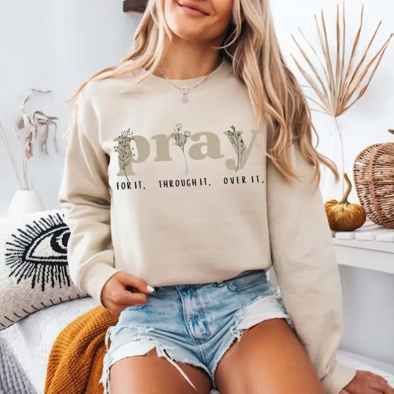 Christian Affirmation Sweatshirt for Women, Bible Verse Boho Floral Sweater, Religious Faith Graphic Top, Church Outfit, Mother’s Day Gift-  Casual Casual Cotton