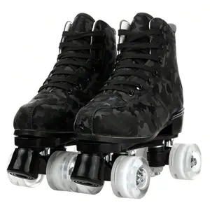 YYW YYW Roller Skates For Women And Men Cowhide High-Top Shoes Classic Double-Row Roller Skate Four-Wheel Roller Skates