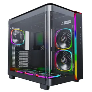 MONTECH King 95 PRO Dual-Chamber ATX Mid-Tower PC Gaming Case, High-Airflow, Toolless Panels, Sturdy Curved Tempered Glass Front, 6 ARGB PWM Fan Pre-Installed with Fan Hub, Black