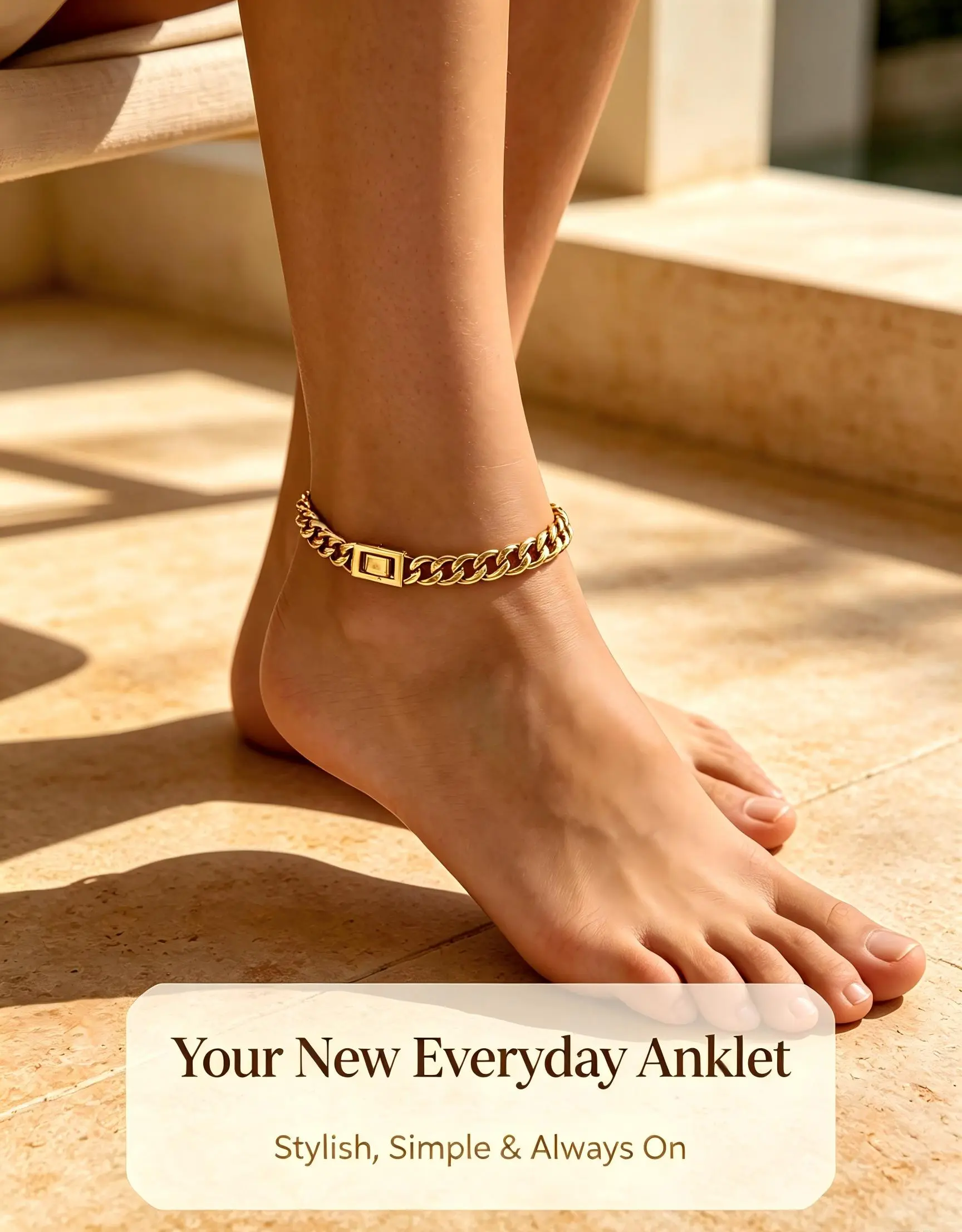 14K Gold Plated Cuban Curb Chain Anklets for Women, 0.4in Width, Adjustable 9+2in Size, Lead-Free Nickel-Free, Summer Beach Foot Jewelry with Sturdy Square Box Clasp