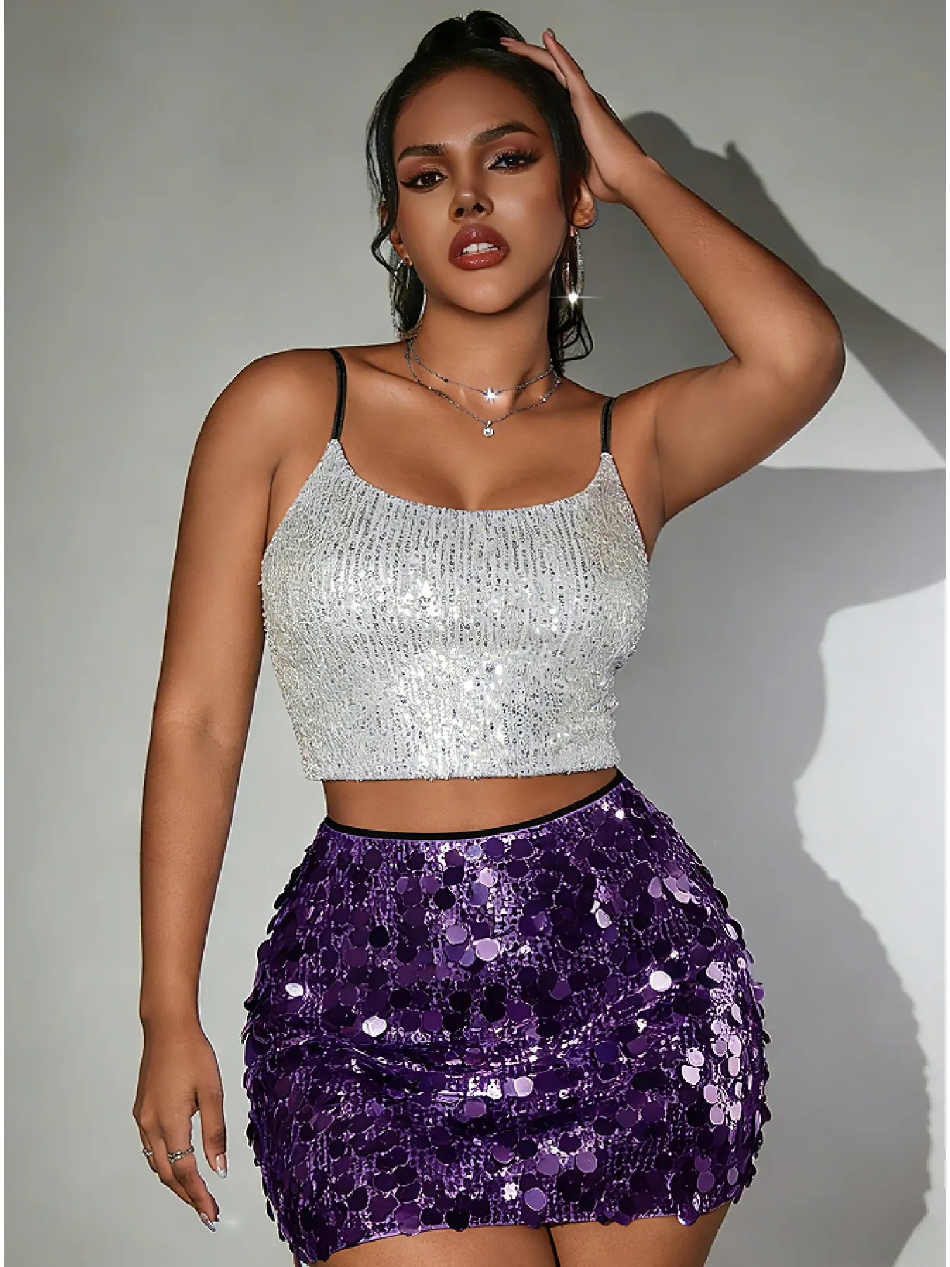 Christmas New Arrival, 2026 New Style Sexy Glitter Sequin Mini Skirt for Holiday Parties, Festival, Christmas & Halloween, Sexy Clubwear Style, Multi-layer Sequin Womenswear, Stylish Bodycon Skirt, Women's Slim-Fit Shiny Bodycon Mini Skirt