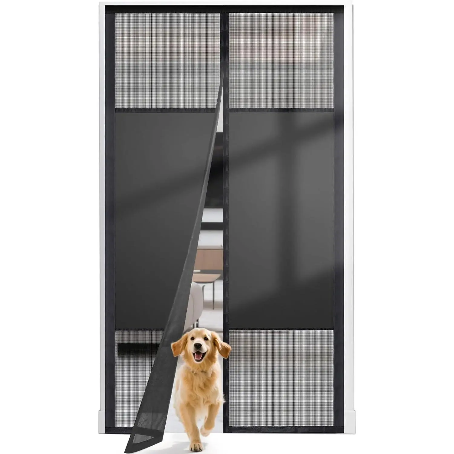 Screen Door with Privacy Protection, PET Mesh Screen Fit for Door Size 32x80 Inch (Size 34x81 Inch), Pet Friendly Screen Curatin for Doorway to Keeps Bugs Out