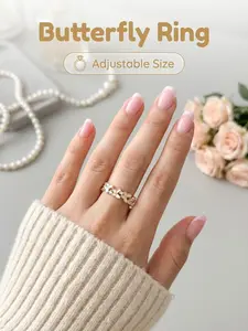 Elegant Butterfly Ring for Women, Adjustable Colorblock Design, Copper Material, All-Season Jewelry, Stylish and Versatile Accessory