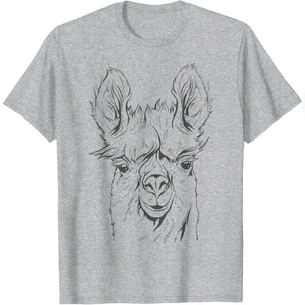 Men's Llama Alpaca Line Art Graphic T-Shirt - Casual Streetwear Loose-Fitting Aesthetic Cotton Top, Round Neck, Short-Sleeve, Eco-Friendly, Reinforced, All Seasons, Machine Washable, Relaxed Fit