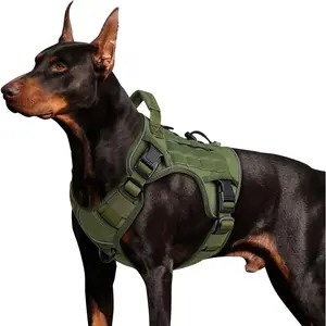 WINGOIN Tactical Dog Harness for Large Dogs, Heavy Duty No Pull Dog Harness with Handle, Adjustable Reflective Military K9 German Shepherd Big Size Dog Vest for Walking, Training, Hunting, Green (L)