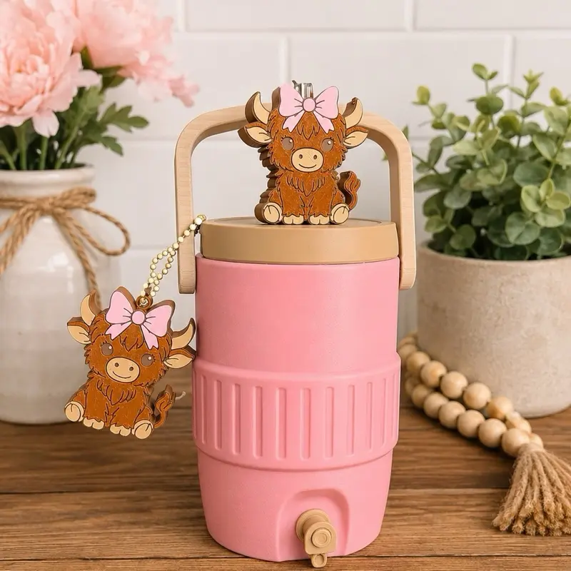 Highland Cow Mini Cooler Can Holder | 3D Printed 12oz Can Holder with Matching Straw Topper & Bottle Opener | Gift for Her