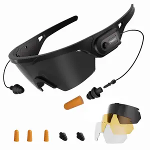 Safety Glasses with Built-in Earplugs (NRR 32dB), ANSI Z87.1 Anti-Fog Shooting Glasses, Tactical Eye Protection with 3 Interchangeable Lenses for Range, Work & Hunting
