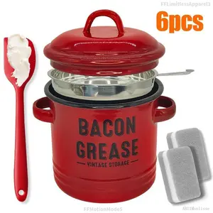 Bacon Grease Container with Strainer & Food-Grade Silicone Spatula, 46oz Large Enamel Rustic Farmhouse Fat Container, Keeper, Dishwasher Safe,Dishwasher Safe Filter Kitchen Utensils fine mesh strainerEverlanelnspired17FFLimitlessApparel3FFMotiAB11Monlisse
