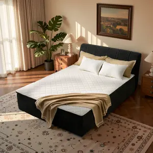 【New Arrival】Ovios Queen Hybrid Mattress with Removable Upholstered Headboard, Mattress & Bed Frame in One Box, No Assembly Required, Memory Foam, Individually Pocketed Springs, Medium Firm Support, Motion Isolation, Pressure Relief, CertiPUR-US Certified