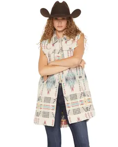 Cotton Women's And Rye Boot Barn Studded Southwestern Print Long Vest - Crv301iv