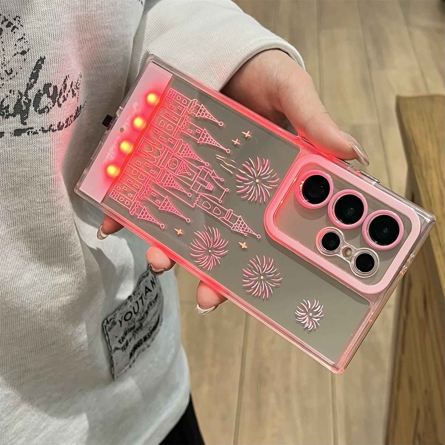 Vibrant LED Fantasy Castle Fireworks Built-in Light Up Phone Case for Samsung Galaxy S26/S25/S24 Plus,Ultra, Stylish Protective Cover, Unique Design for Daily Use, Protective Casing
