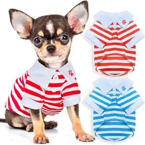 2 Pieces Stripe Dog T-Shirt Teacup Chihuahua Dog Clothes for Small Dogs Boy Yorkie Puppy Clothes XXS Blue+ Red clothes  for  dogs