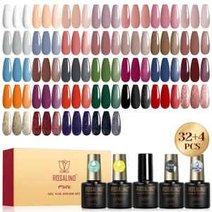 ROSALIND Autumn Winter 36Pcs Gel Nail Polish Set,32Colors Gel Polish with 3Pcs Basic Functional Gels and New Glitter Top Coat Gel Varnishes Need Uv Nail Lamp Dry Classic Colorful Shiny Clear 3 Collection Nail Gel Set For Manicure Salon Beauty