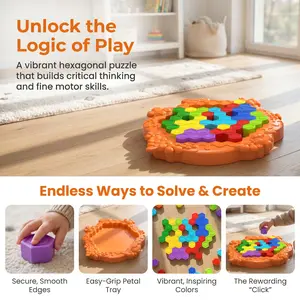 Colorful Bee Hive Hexagon Puzzle Blocks, Kids Logical Thinking Educational Game, Preschool STEM Brain Teaser Toy, Shape Matching Puzzle for Toddlers
