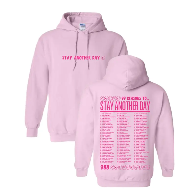 Stay Another Day Women's Original Fitted Graphic Print Hoodie - Blush Pink, Cotton-Blend Polyester Fleece Knit, Long-Sleeve Crew Neck, Medium Length, S-5XL Unisex Plus Size, Hangable Casual Top, Sweatshirt