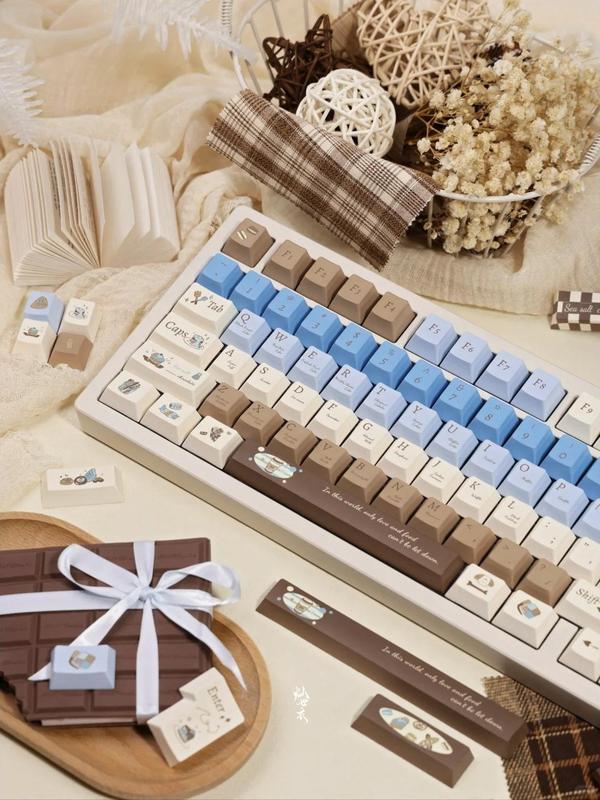 130 Keys PBT Keycaps Sea Salt Chocolate Theme Cute Keycaps Cherry Profile Dye Sublimation Custom Key Caps Set for Cherry Gateron MX Switches Mechanical Keyboards