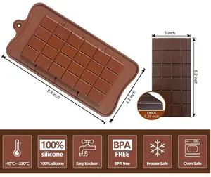 Medium Chocolate Bar Silicone Mold 6.2"x3"x0.5" - 100% Silicone BPA Free Easy to Clean Freezer Safe Oven Safe 8.4" x 3" x 0.5"