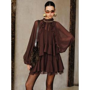 Semi-Sheer Tiered Ruffle Chiffon Mini Dress Set with Liner