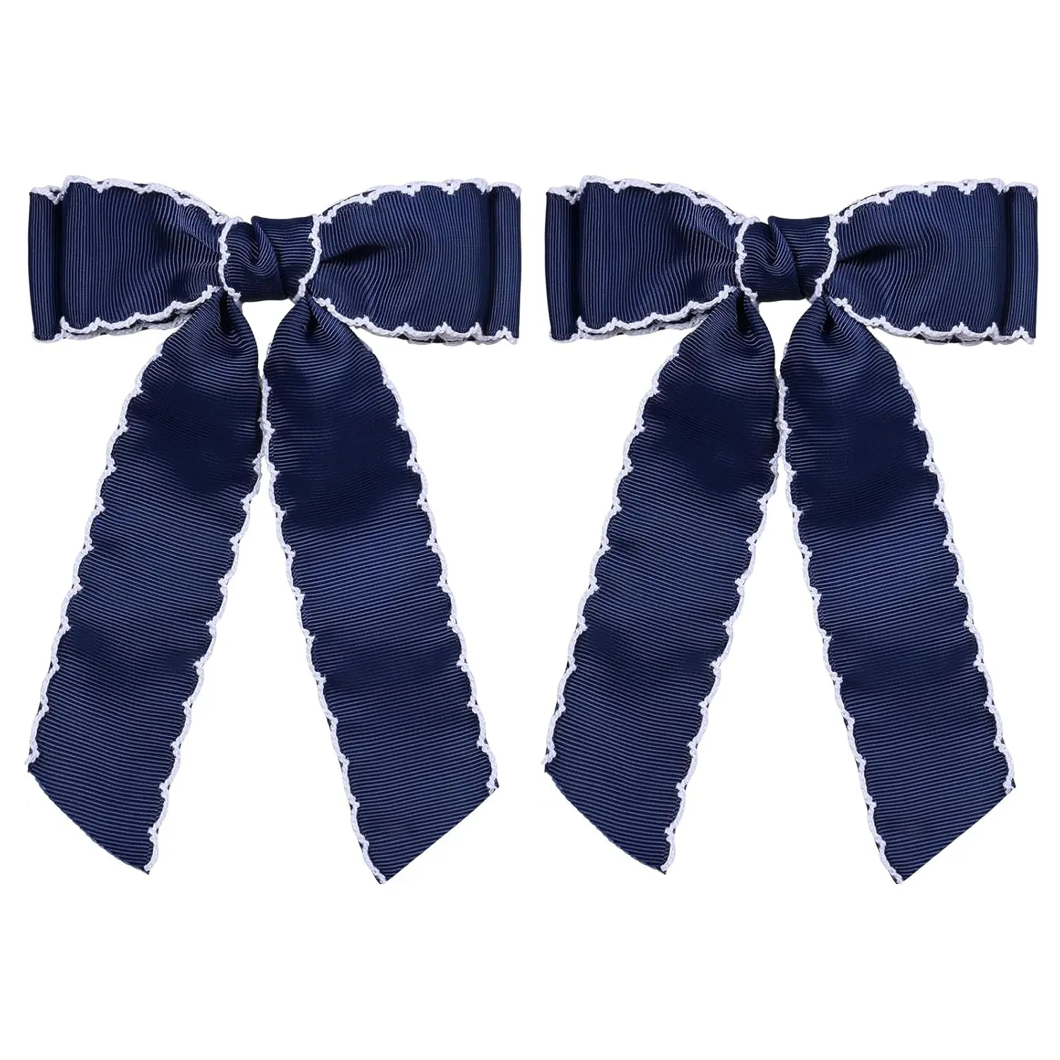 5 Inch Hair Bow Clips Edged Grosgrain Ribbon Hairpins  Hair Accessories with  Clips for Girls Women, Navy Blue with White