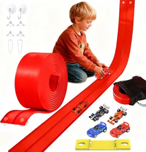 20 Ft Flexible Race Car Track for Kids with 4 Suction Cups & Hook Compatible with Hot Wheels & Diecast 1/50th Cars Portable Racetrack for Ages 3-8 Birthday Christmas Gifts