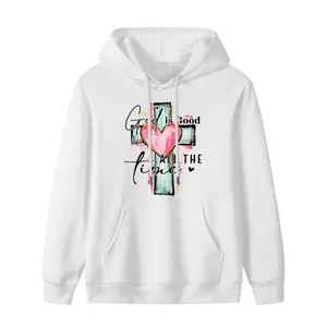 Brushstroke God Is Good All The Time Christian Hoodie for Men and Women Single-Sided Hand Drawn Cross Design Religious Sweatshirt Faithful Wear Pullover Top