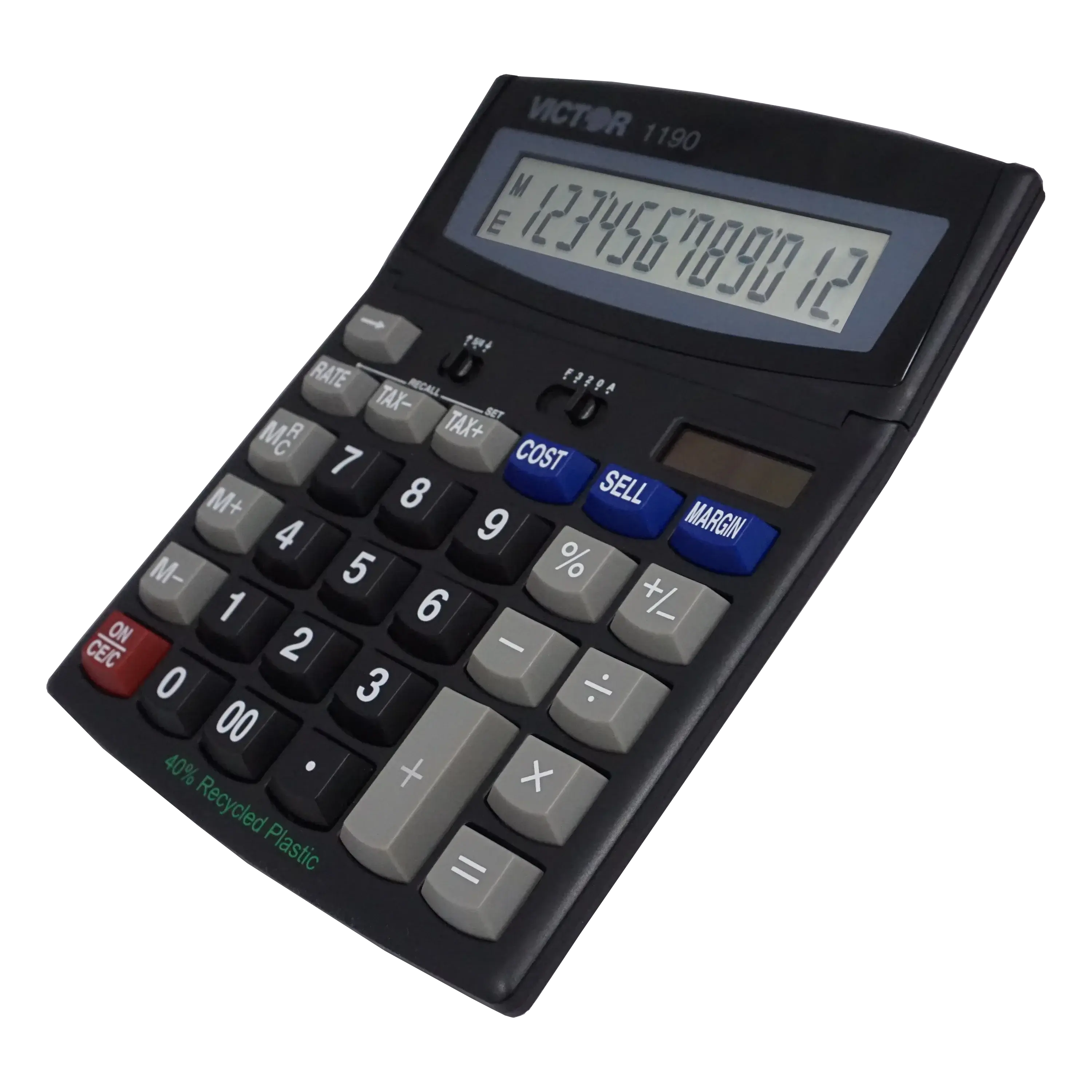 VICTOR® 1190 12-Digit Office Calculator with Tilt Screen, Large LCD Display, Cost/Sell/Margin Keys, 40% Recycled Plastic Eco-Friendly Design for Accountants, Home Office & Desktop Use