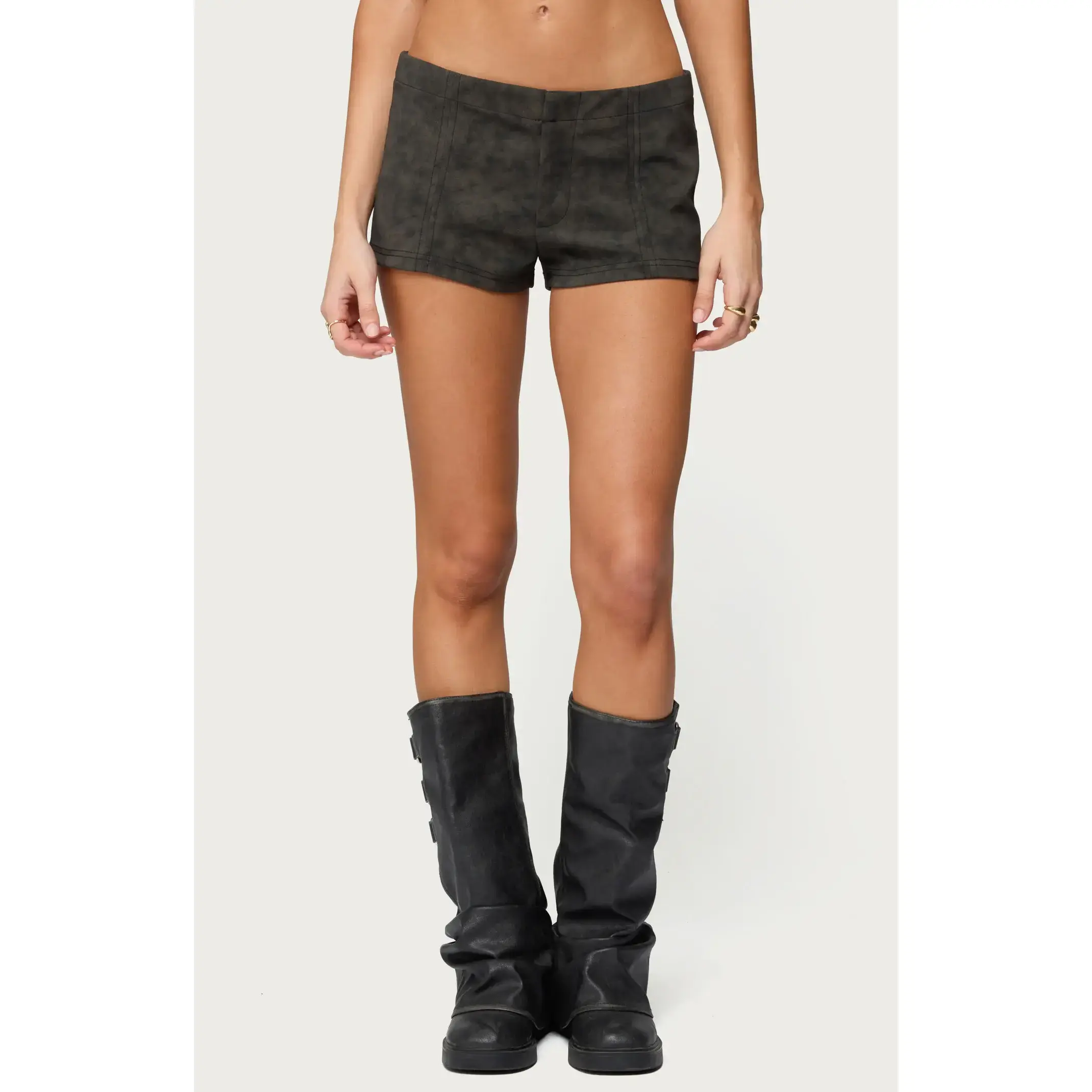 Edikted Women's Taia Distressed Faux Leather Micro Shorts