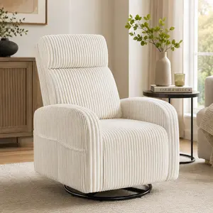 Costoffs Swivel Glider Chair for Nursery, Rocking Chair Nursing Chair with Side Pockets, Corduroy Glider for Living Room with High Back Dark Green