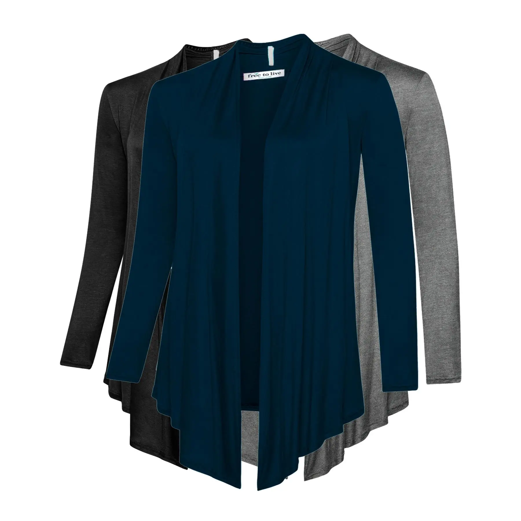 Open Front Cardigans (3 Pack: Black, Charcoal, Navy)